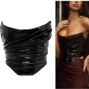 House of CB Patent Leather Marla Black Patent Boned Corset (SMALL)